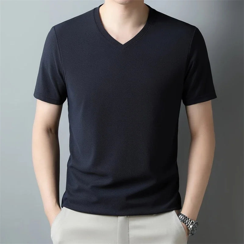 2026 Men's New Waffle V Neck Short Sleeved T-shirt Summer Comfortable Top - Matrix Studios