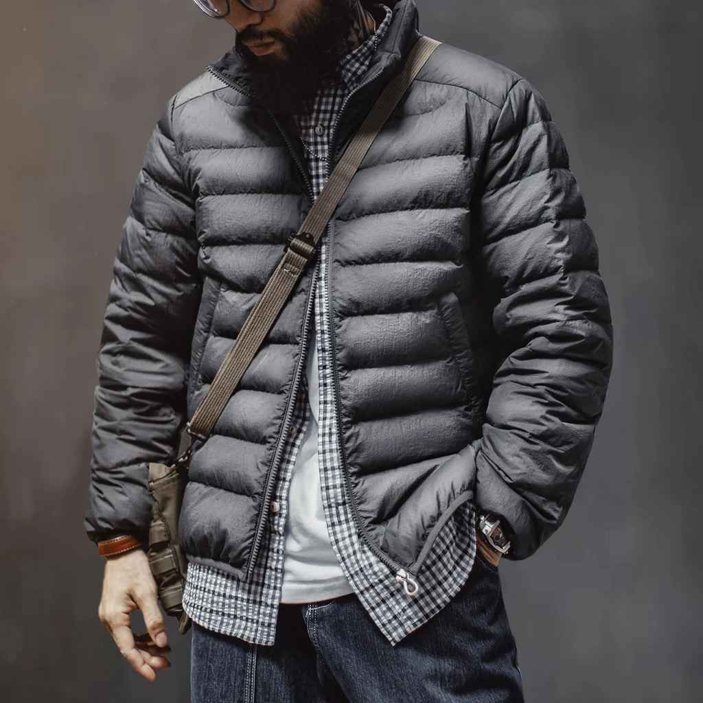 Maden Winter Men's Stand-up Collar Down Jacket Lightweight Hydrophobic White Duck Down Filling Coat Warm Inner Layer for Fall - Matrix Studios