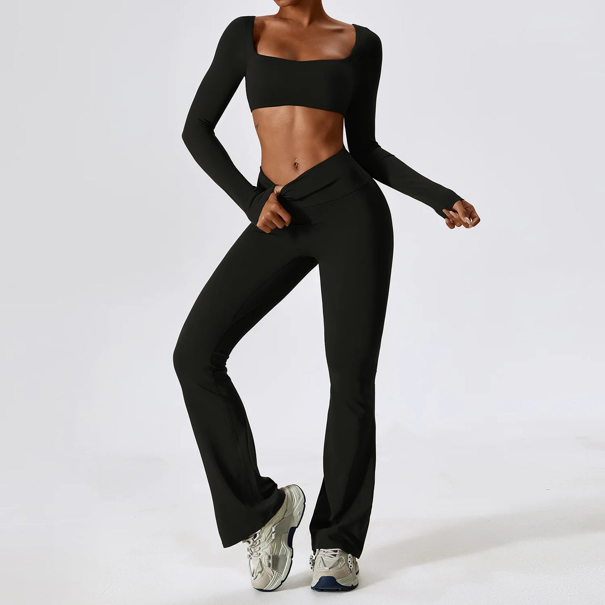 Yoga Set 2PCS Seamless Women Sportswear Workout Clothes Athletic Wear Gym Legging Fitness Bra Crop Top Long Sleeve Sports Suits - Matrix-studios.com