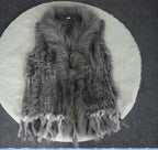 Harppihop womens natural real rabbit fur vest with raccoon fur collar waistcoat/jackets rex rabbit knitted winte - Matrix Studios