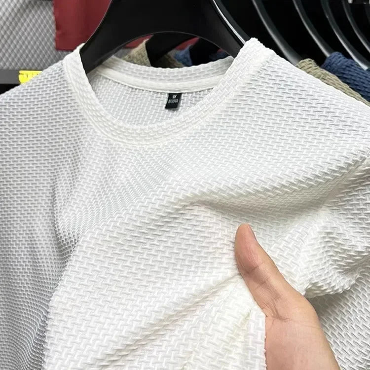 Summer Mesh Ice Silk T-shirt Men's Short Sleeve Round Neck 2026 New Half Sleeve Men Thin Solid Color Tees Top - Matrix Studios