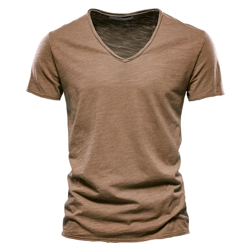 Brand Quality 100% Cotton Men T-shirt V-neck Fashion Design Slim Fit Soild Male Tops Tees Short Sleeve - Matrix Studios