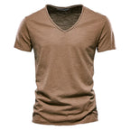 Brand Quality 100% Cotton Men T-shirt V-neck Fashion Design Slim Fit Soild Male Tops Tees Short Sleeve - Matrix Studios