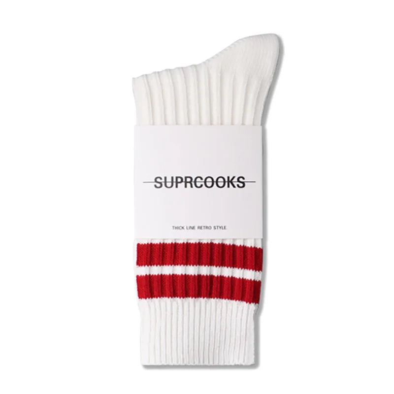 Solid Color Women Middle Tube Socks Candy Color Trend Men Socks Pure Cotton Comfort Retro Thick Lines Winter Socks - Matrix Studios