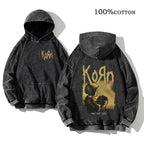 Korn Rock Band World Tour Hoodies Vintage Washed Men's Sweatshirts Cotton Hip Hop Streetwear Hooded Pullover Loose Y2K Tops - Matrix Studios