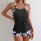 Printed Flower Tankini Set  Girl Swimwear Adjustable Strap Vest Bra Female Flower Shorts Bikini Drawstring Women Beach Set - Matrix-studios.com