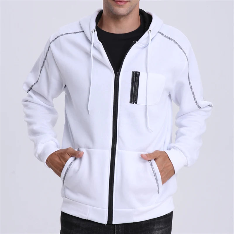 Men's Long Sleeve Zip Up Hoodie Casual Athletic Sweatshirt Hooded Jacket with Pockets Spring Fall Warm Fleece Lined Coat Outwear - Matrix Studios