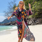 Swimsuit Cover Up Printed Kimono for Sea Boho Coverup Long Luxury Beach Outings Belted Swimwear Cape Holiday Bathing Suits Sales - Matrix Studios