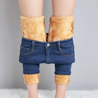 Women Thermal Skinny Jeans Mom Winter Warm Plush Stretch Jeans Lady Fleece Snow Denim Pants Student Pencil Straight Leg Trousers - Matrix-studios.com