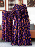 2025 New Loose Floral Dress Short Sleeve Cotton Women Abaya with Big Scarf Boho Maxi Dress Casual Fashion Dress African Vestidos - Matrix-studios.com