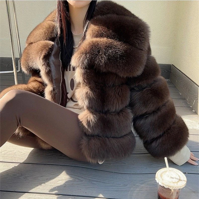 QUEENTINA Winter New Women's Real Fox Fur Coat With Collar Especially Overcoat Leather Female Natural Plus Size 2023 Luxury - Matrix Studios