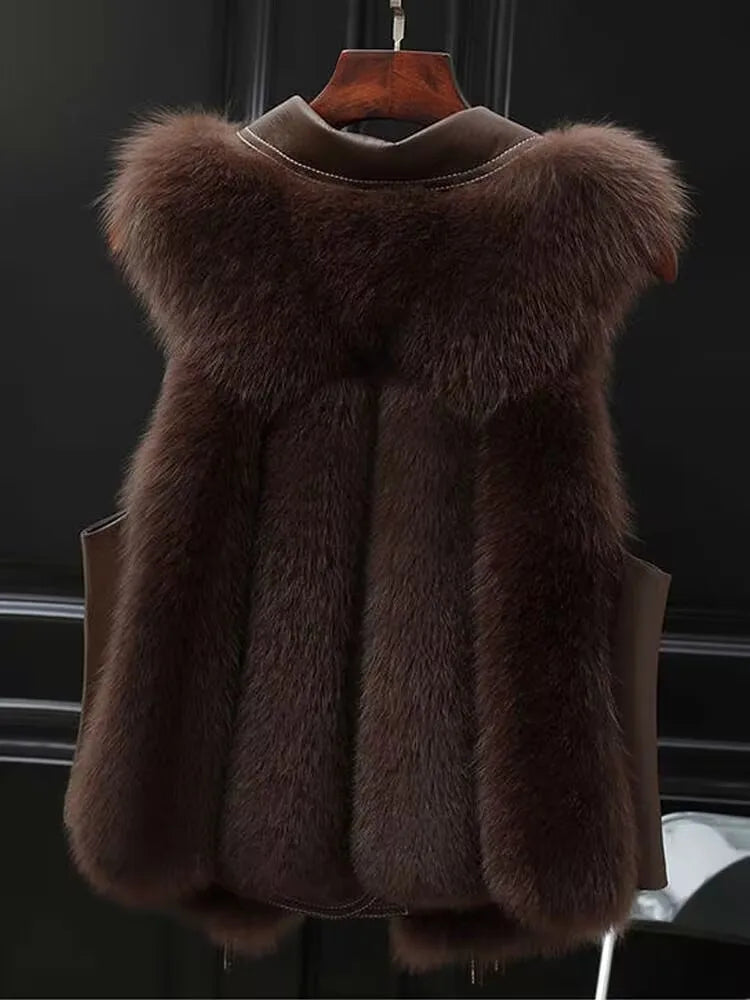 Faux Fur Plush Vests Women Loose Sleeveless Waistcoats Female 2024 New Autumn Winter Fashion Outwears Lady PU Leather Fur Vest - Matrix Studios
