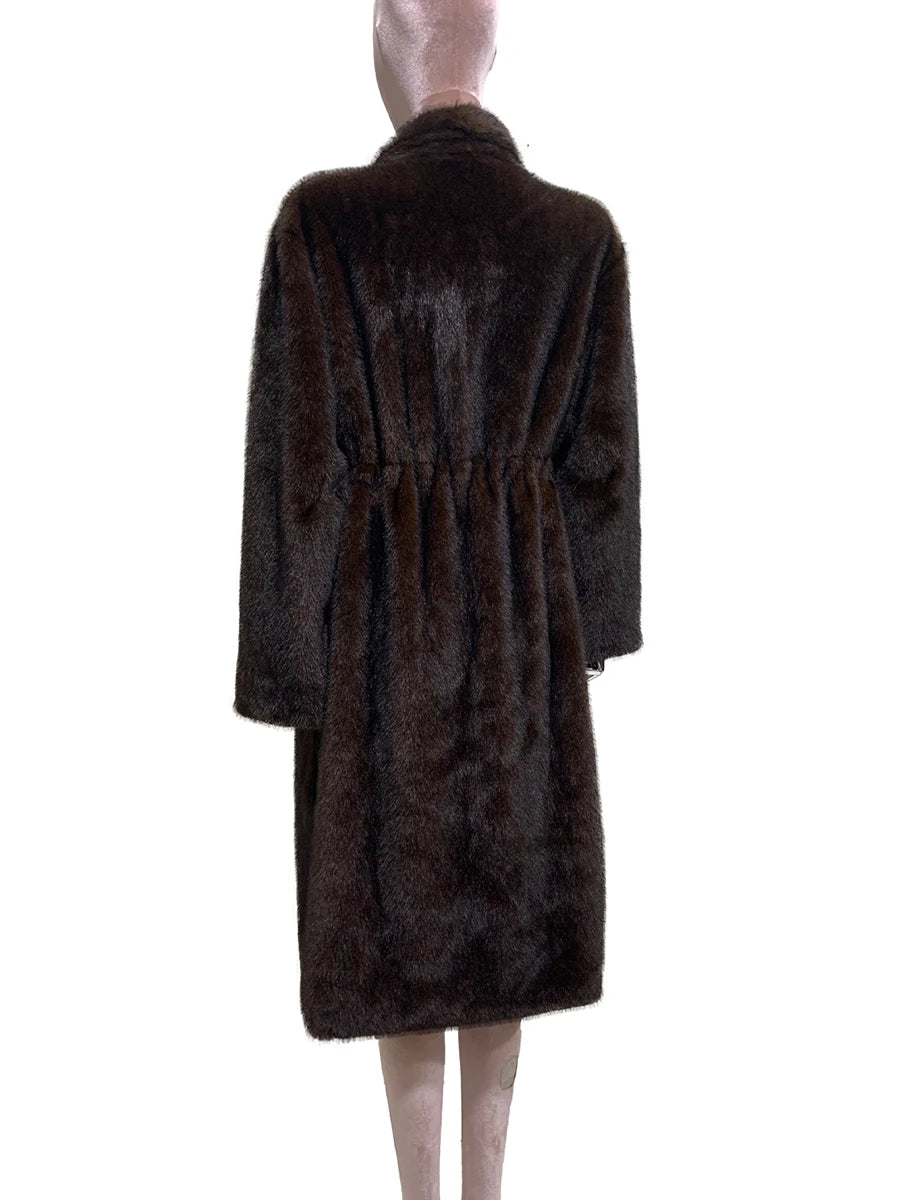 Lautaro Winter Long Black Luxury Elegant Stylish Thick Warm Fluffy Hairy Soft Faux Mink Fur Coat Women Stand Collar Sashes 2023 - Matrix Studios
