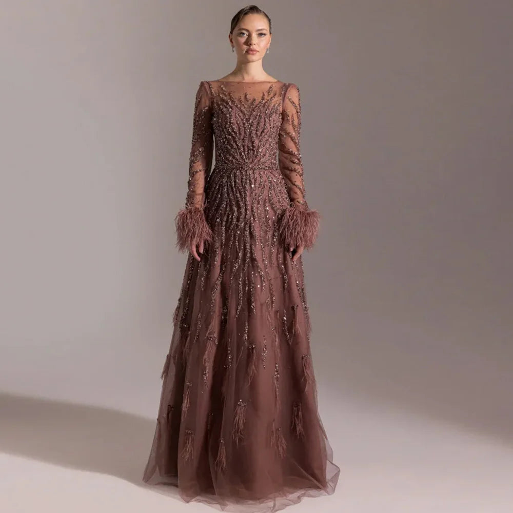 Exquisite Beading Feathers Customized Vestido De Festa High Quality Organza Evening Dress Elegant A-Line Satin Homecoming Dress - Matrix Studios