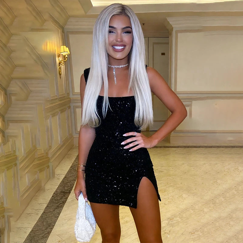 Avrilyaan Colorful Diamond Pattern Sequin Slit Sexy Dress Women 2025 Elegant Party Dress Backless Mini Summer Dress Vestidos - Matrix-studios.com