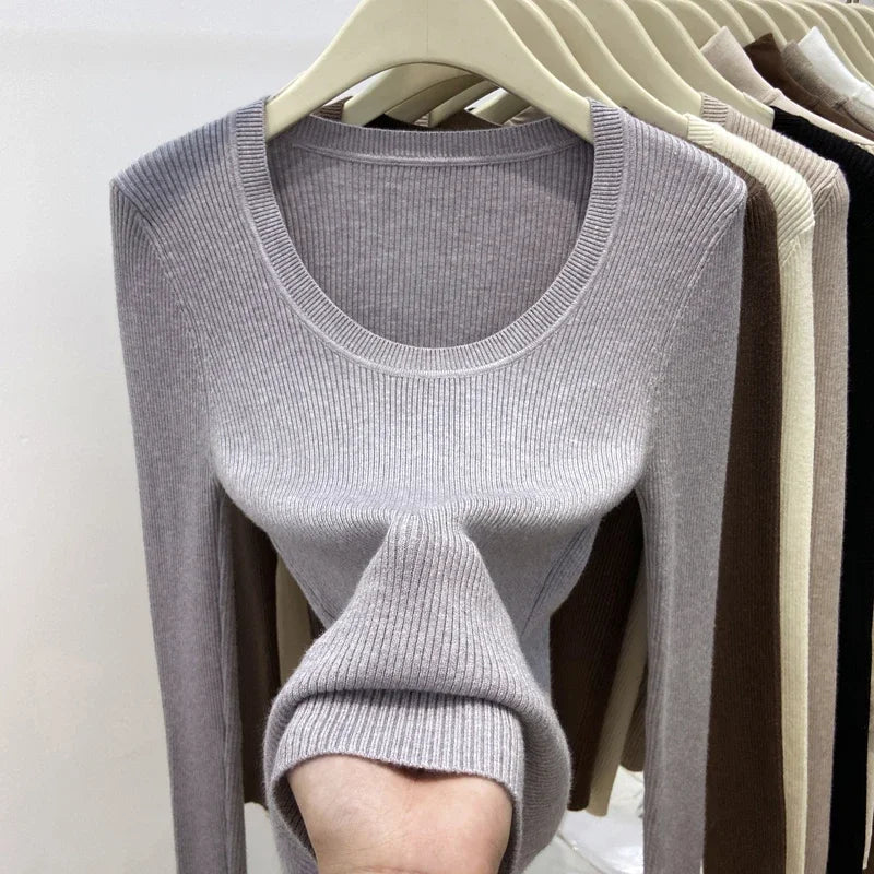 Zjaiss Solid Color O-neck Knitted Pullovers 2026 Women's Autumn Winter New Slim Fit Sweater Soft Warm Simple Base Layer Top - Matrix Studios