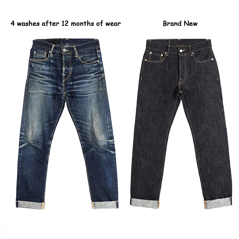 Red Tornado 16oz Slim Straight Fit Jeans Rinsed Pink Selvedge Denim Straight Leg Pants - Matrix Studios