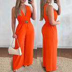 Jumpsuits women 2026 rompers Spring/Summer Deep V-neck sleeveless sexy jumpsuit wide-leg slim fashion jumpsuits women's clothing - Matrix Studios