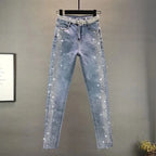 Oversized 5XL High Waist Elastic Skinny Jeans Women New Slim Vintage Diamonds Pencil Trousers Casual Ankle-length Denim Pants - Matrix-studios.com
