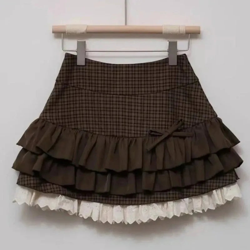 Japanese Y2k Cute Ruffled Plaid Skirt Punk Rock Subculture Cake Skirts Japanese Preppy Style Casual New 2026 Women Skirts - Matrix-studios.com