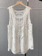 Boho Beach Cover-up Sexy Sleeveless Blouse Shirt Women Lace Top Summer Mini Vestidos Floral Embroidery T-Shirts Tank Tee Shirts - Matrix Studios