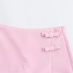 MUJER Pink White Mini Skirt Woman Skort Fashion Bow Skort For Women Summer Slit Short Skirt Woman Split High Waist Skirt Shorts - Matrix-studios.com