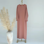 2024 New Modest Dress Solid Color Inner Dresses Muslim Women Dubai Abaya Eid Ramadan Islam Clothing Turkey Arabic Robe - Matrix-studios.com