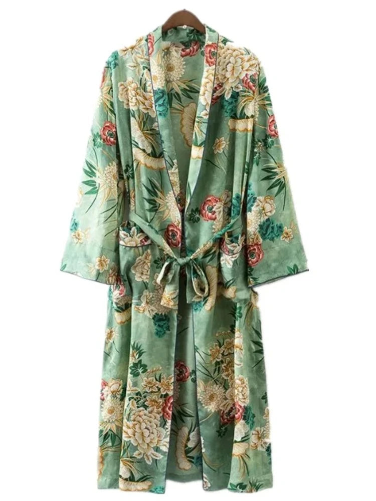 Bohemian Printed Bikini Cover-ups Green Tunic Long Kimono Cardigan Plus Size 2023 Women Beach Wear Swim Suit Cover Up A155 - Matrix Studios