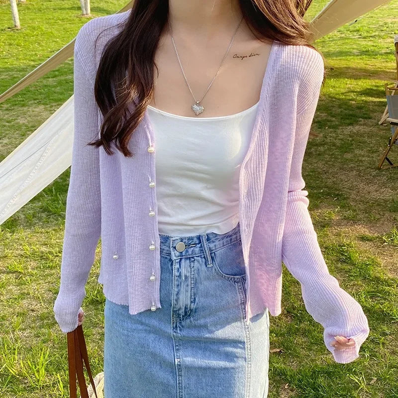 Green Ice Silk Sunscreen Knit Cardigan Outerwear Women Summer Suspender Skirt Outdoor Shawl Air Conditioning Blouse Top Thin - Matrix Studios