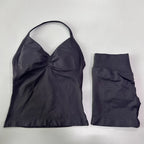 No Logo 2Pcs Gym Set Women Backless Tank Tops High Waist Scrunch Seamless Shorts Gym Suit Fitness Clothes Activewear Workout Set - Matrix-studios.com