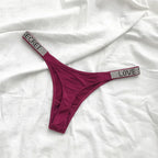 Low Waist Sexy Women Thongs Panties Rhinestones letter Diamonds G String Sports Thong Shorts Briefs T-back Fitness Size S-XL - Matrix Studios