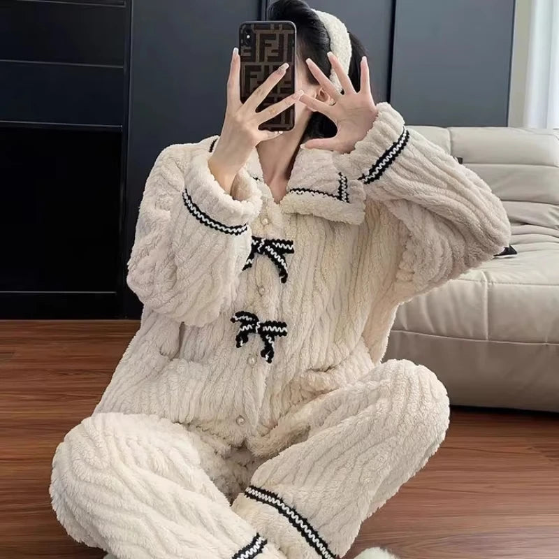 2Pcs/set women's pajamas autumn and winter students home wear padded and thickened warm princess clothes women's clothing - Matrix-studios.com