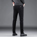 Spring Autumn New Men's Pure Black Slim Jeans Elastic Straight Pants Business Fashion Leisure Korean Vintage Denim Pants Male - Matrix Studios