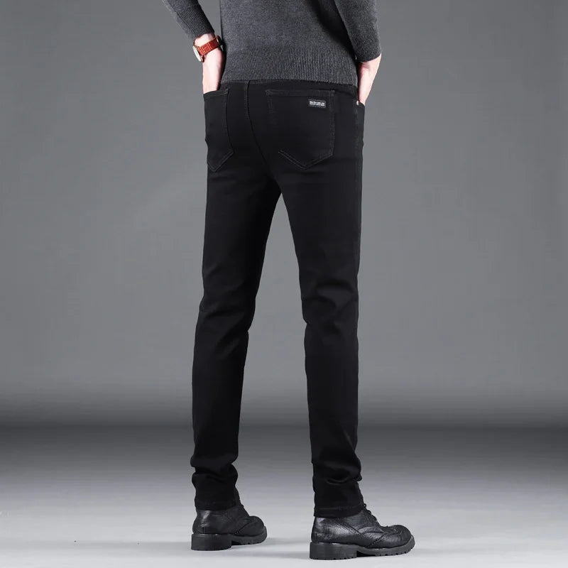 Spring Autumn New Men's Pure Black Slim Jeans Elastic Straight Pants Business Fashion Leisure Korean Vintage Denim Pants Male - Matrix Studios