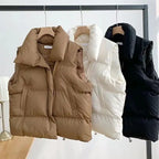 Autumn/winter Women Thickened Warm Vest Casual Sleeveless Solid Cotton-padded Parkas Keep Warm Hem Drawstring Vest Outerwear - Matrix Studios
