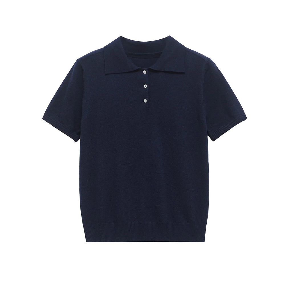 YENKYE New 2025 Women Basic Jersey Polo Collar T Shirt Short Sleeve Front Button Rib Trim Tees Spring Summer Crop Top - Matrix-studios.com