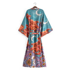 Boho Queens Women Star Floral Print Bat Sleeve Beach Bohemian Kimono Dresses Robe Ladies V Neck Summer Bikini Cover-up - Matrix Studios