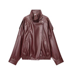 TFMLN 2025 Women Faux Leather Loose Jacket High Street Stand Collar Long Sleeve Coat Fashion Causal Zipper Outwear Autumn Winter - Matrix Studios