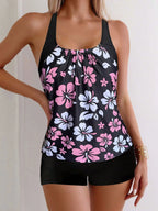 Printed Flower Tankini Set  Girl Swimwear Adjustable Strap Vest Bra Female Flower Shorts Bikini Drawstring Women Beach Set - Matrix-studios.com