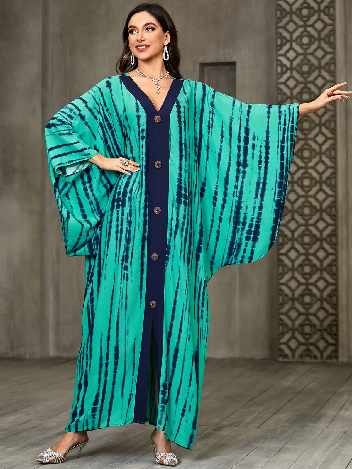 Caftans for Women Plus Size V-Neck Batwing Sleeve Kaftan Dress for Beach Swimwear Cover-Up Loungewear Mumu Dresses - Matrix Studios