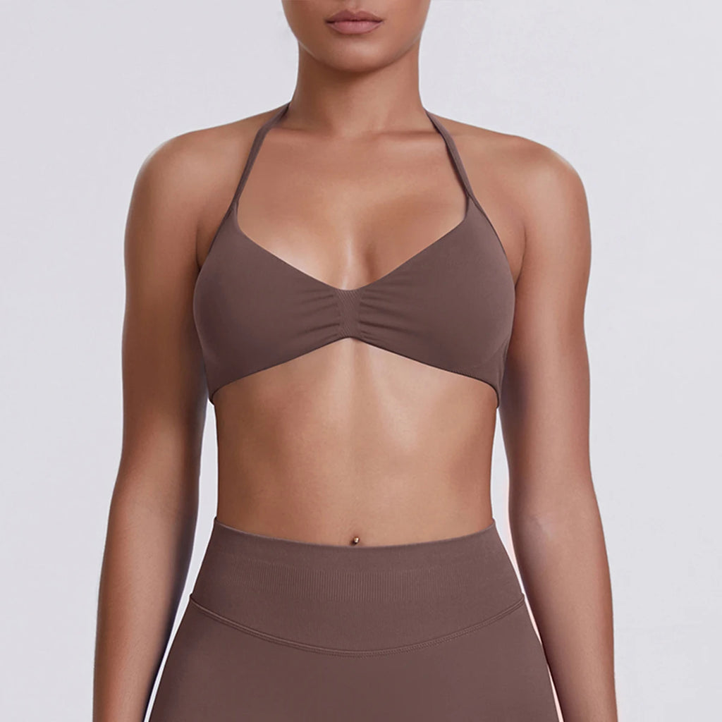 Sexy Neck Strap Bra for Woman Summer Breathable Backless Yoga Bra Women Fitness Solid Color Yoga Sports Bra Workout Top - Matrix-studios.com