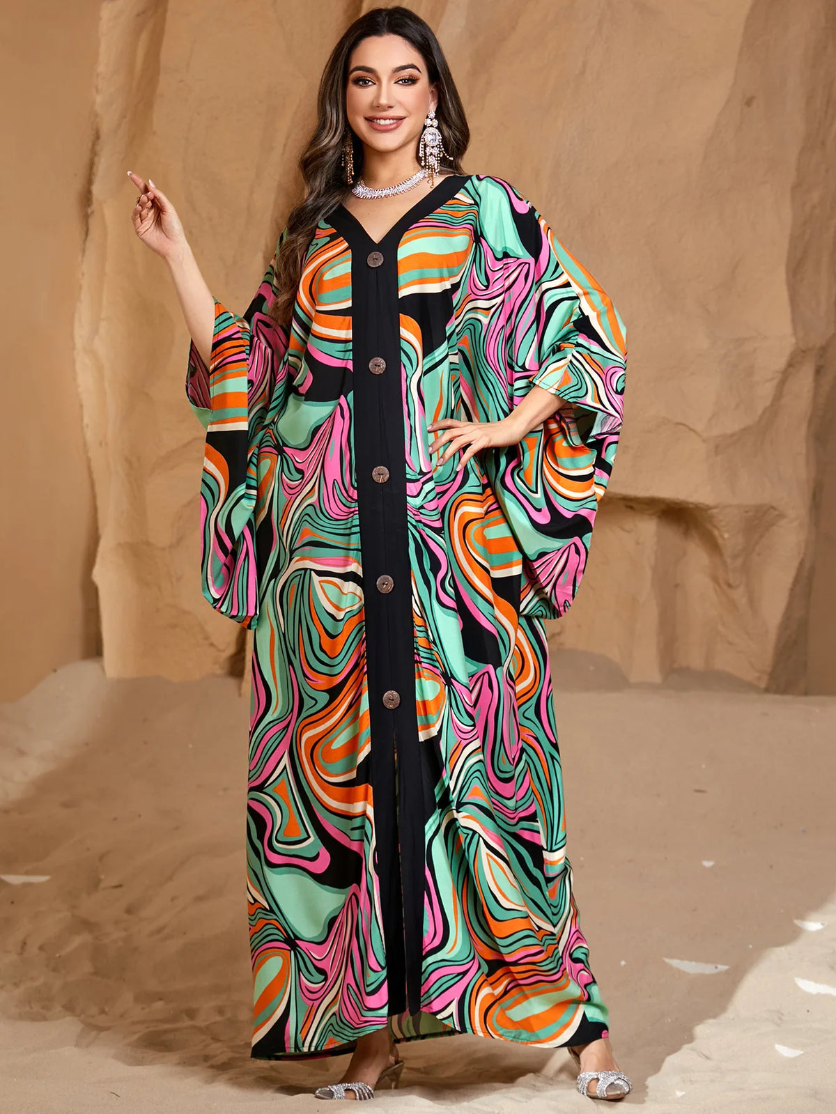 Caftans for Women Plus Size V-Neck Batwing Sleeve Kaftan Dress for Beach Swimwear Cover-Up Loungewear Mumu Dresses - Matrix Studios