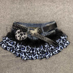 Women's Blue Black Riveted Belt Denim Skirt Y2K Harajuku High Street Fashion 90s Sexy A-line Mini Skirt Summer Clothing 2026 New - Matrix-studios.com