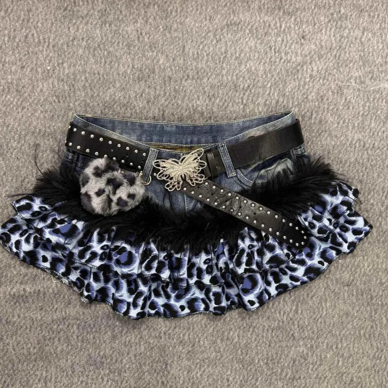 Women's Blue Black Riveted Belt Denim Skirt Y2K Harajuku High Street Fashion 90s Sexy A-line Mini Skirt Summer Clothing 2026 New - Matrix-studios.com