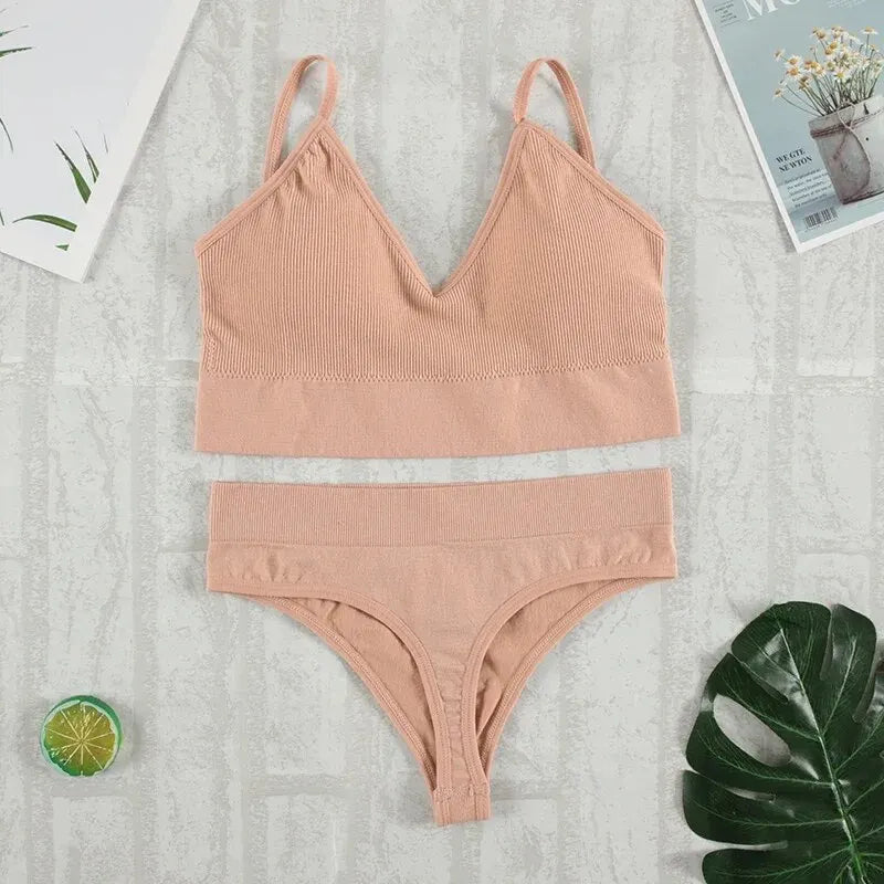 2Pcs Bra Set Underwear Set Women Panties Sexy G-String Seamless Bralette Female Lingerie Soft Tank Crop Top - Matrix Studios