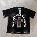 American Street Satoshi Mechanical Jesus Print t shirt Short Sleeve Washed Vintage Style Men's Tee Shirts Summer Trend Clothing - Matrix-studios.com