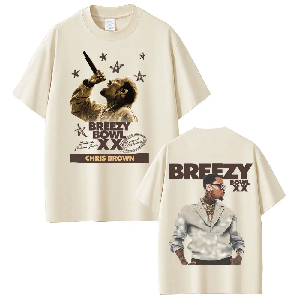 Rapper Chris Brown Breezy Bowl XX Tour 2025 T-shirt Men Women Hip Hop Fashion Pop Music  T Shirts Casual Cotton Vintage T-shirts