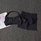 2PCs Peach High Waist Belly Hip Lifting Sports Bras Shorts Suit Gathering Shock-proof Neck Halter Yoga Suit Running Fitness Set - Matrix-studios.com
