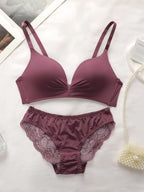High Quality Hot Selling Sexy Women's Wireless Two-piece Butterfly Solid Color Underwear Women's Lace Underwear Set B2046 - Matrix-studios.com