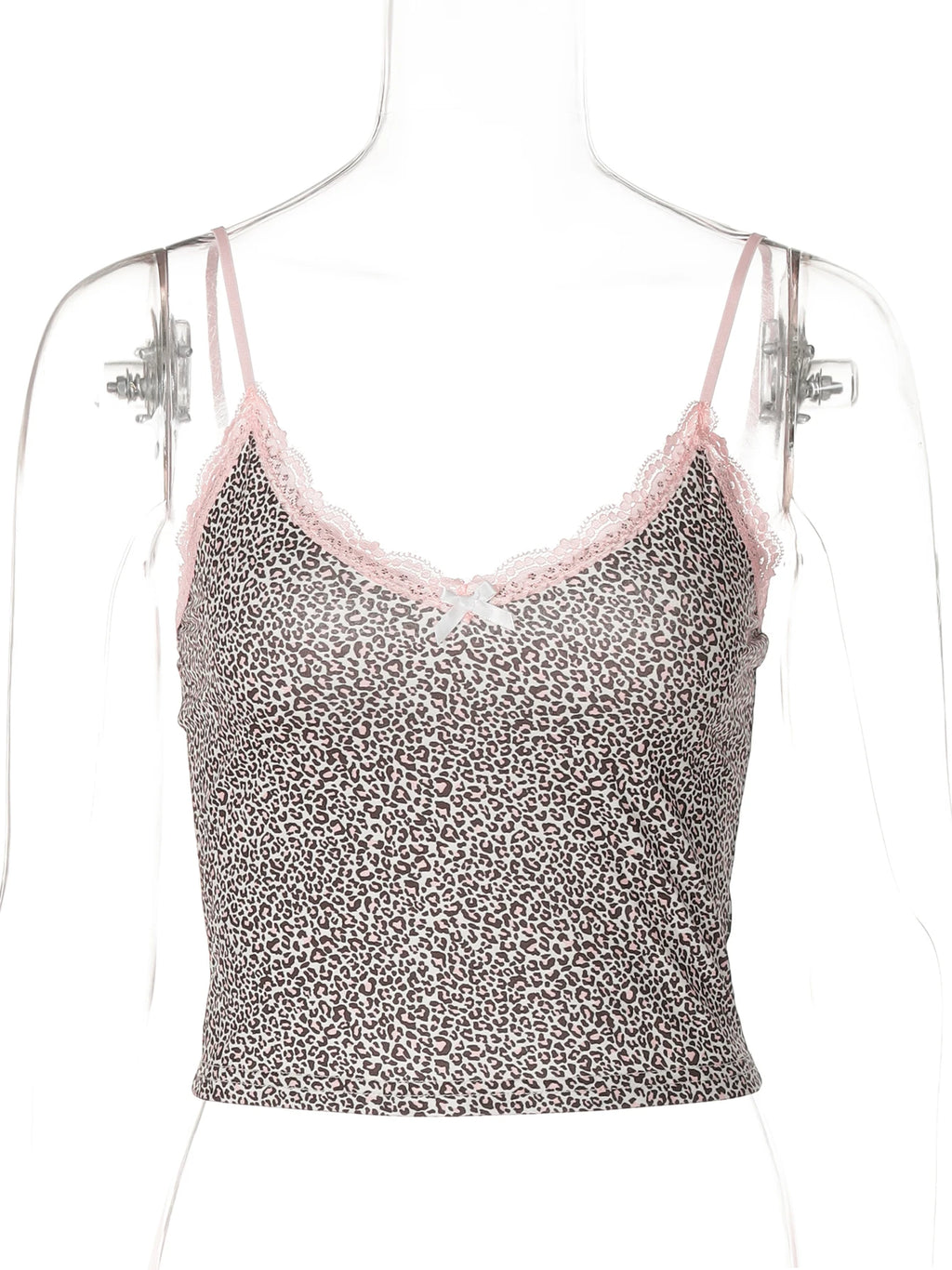 Hugcitar Leopard Print Slips Bows Patchwork Lace Sexy Slim Crop Camis Top Summer Fashion Women Y2K Outfits Festival Party - Matrix-studios.com